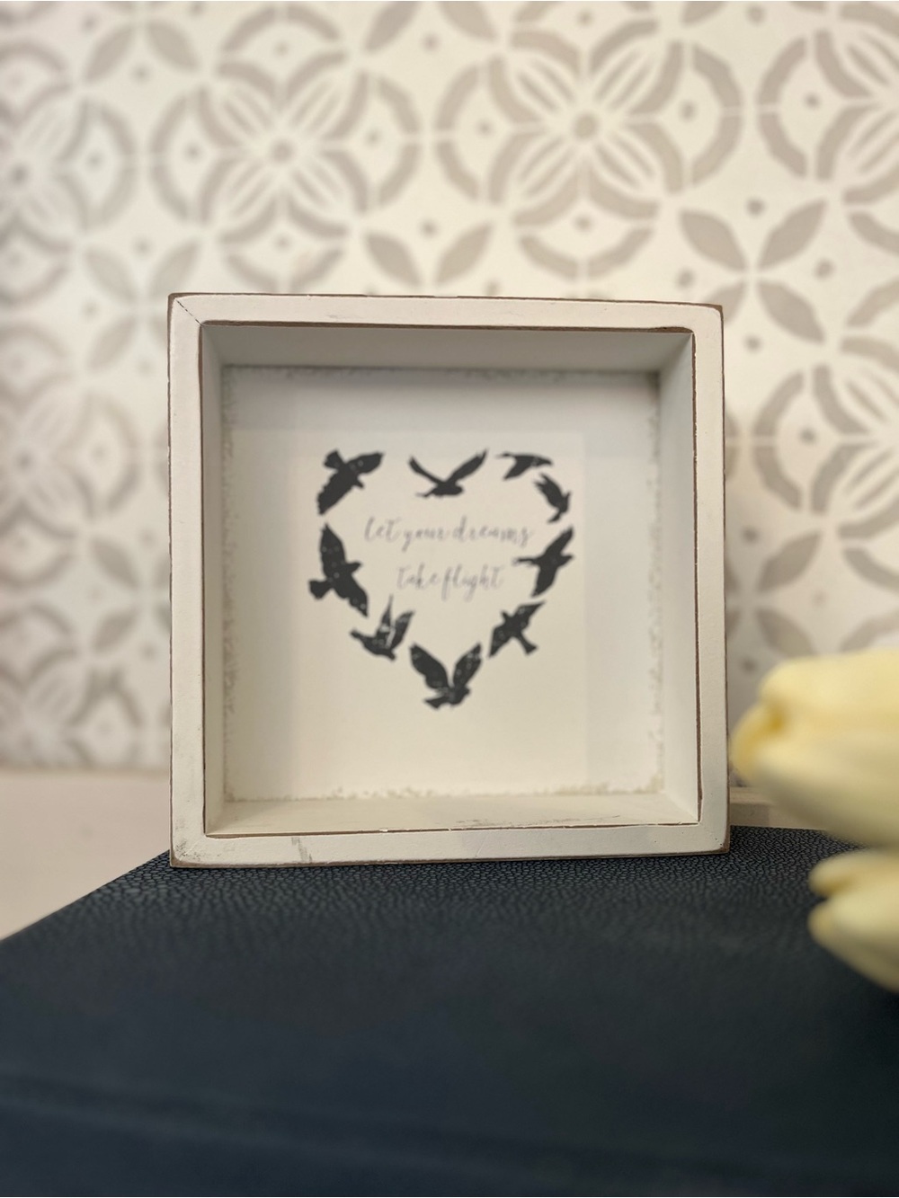 Rustic White Heart Bird Shadow Box Wall Accent